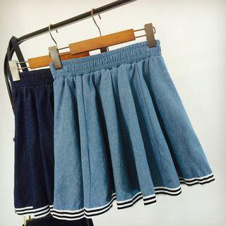 Striped A-line Denim Skirt