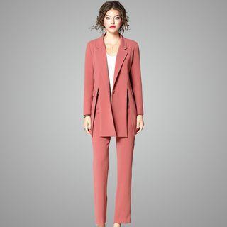 Set: Single-button Blazer +slim-fit Pants