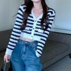 Stripe Cropped Cardigan Stripe - Black & White - One Size
