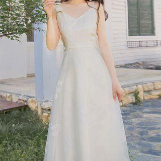 Spaghetti Strap Floral Sheer A-line Midi Dress