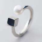 925 Sterling Silver Cube Faux Pearl Open Ring Ring - One Size