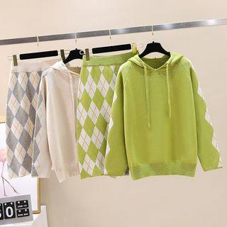 Set: Hooded Sweater + Argyle Knit Skirt