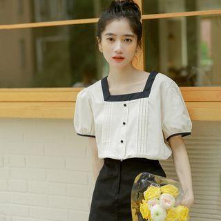 Contrast Trim Square Neck Blouse