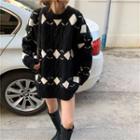 Argyle Loose-fit Cable Knit Sweater