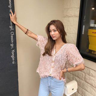 Plunge-neck Fringed Blouse