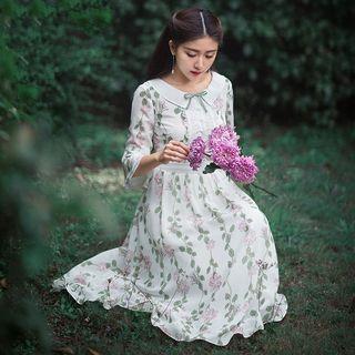 Lace-panel Printed Midi Dress