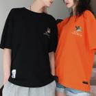 Couple Matching Elbow-sleeve Embroidered Letter T-shirt