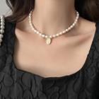 Rose Pendant Freshwater Pearl Choker 1 Pc - Gold - One Size