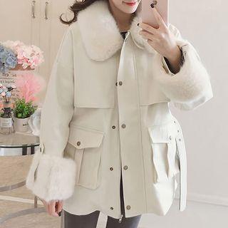 Furry Trim Trench Coat