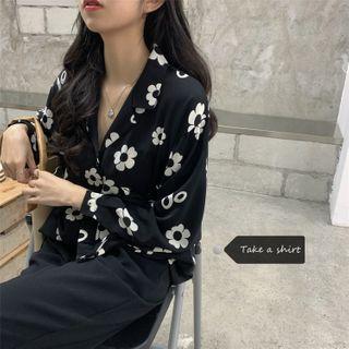 Floral Print Shirt White & Black - One Size
