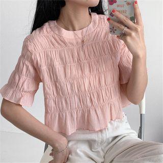 Short-sleeve Ruffled Chiffon Top Mauve Pink - One Size