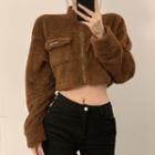 Long-sleeve Mock-neck Fleece Zip-up Cropped Jacket
