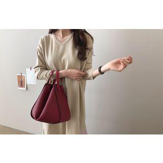 V-neck Chiffon-hem Knit Dress