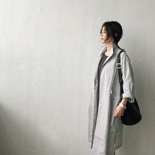 Funnel-neck Snap-button Light Coat