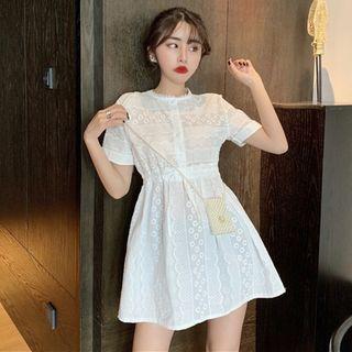 Short-sleeve A-line Mini Dress White - One Size