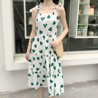 Heart Print Spaghetti Strap Midi Dress