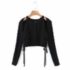 Mock Two-piece Cold-shoulder Drawstring Knit Top