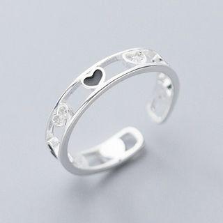 Rhinestone Heart Layered Open Ring S925 Silver - Ring - One Size