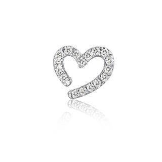 Left Right Accessory - 9k White Gold Hollow Open Heart Pave Diamond Single Stud Earring (0.04cttw)