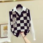 Cartoon Checkerboard Sweater Vest Cartoon Checkerboard - Black & White - One Size