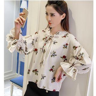 Printed Lantern-sleeve Blouse