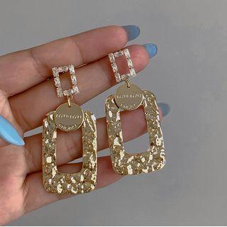 Rectangle Drop Ear Stud 1 Pair - Gold - One Size