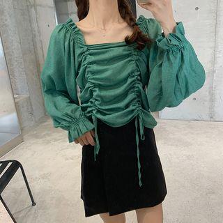 Lantern-sleeve Drawstring Blouse