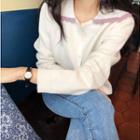 Sailor-collar Contrast-trim Cardigan