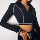 Contrast Stitching Half-zip Long-sleeve Top