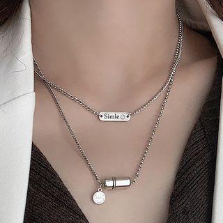 Smiley & Pill Pendant Sterling Silver Layered Necklace