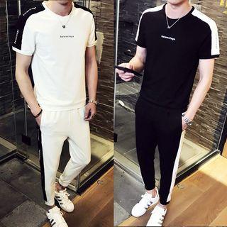Set: Short-sleeve Two-tone T-shirt + Sweatpants