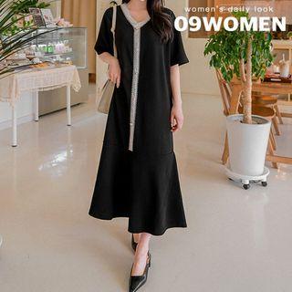 Plus Size Lace-trim Maxi Ruffle Dress