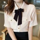 Short-sleeve Bow-neck Chiffon Shirt
