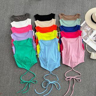 Tie Waist Plain Crop Tank Top