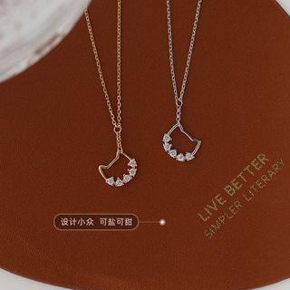 Cat Rhinestone Pendant Sterling Silver Necklace