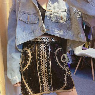 Sequined Mini A-line Skirt