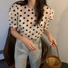 Short-sleeve Dotted Blouse Black Dot - White - One Size