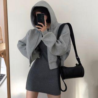 Long-sleeve Mini Sheath Dress / Zip Hoodie / Set