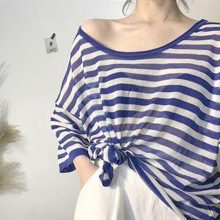 Stripe Elbow-sleeve Knit Sweater