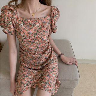 Asymmetric-hem Floral Print Mini Dress As Shown In Figure - One Size