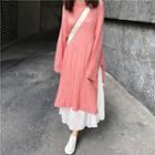 Pointelle Knit Long Sweater / Frill Trim Maxi A-line Skirt