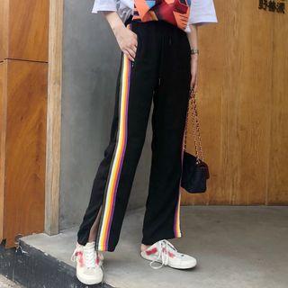 Rainbow Panel Boot-cut Sweatpants Black - One Size