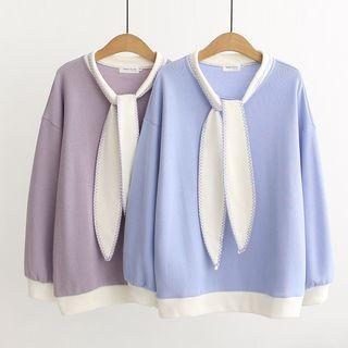 Two-tone Tie-neck Pullover