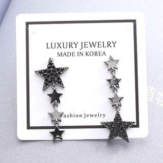 Non-matching 925 Sterling Silver Rhinestone Star Dangle Earring 1 Pair - Ear Stud - Star - One Size