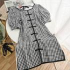 Plaid Square-neck Qipao Dress