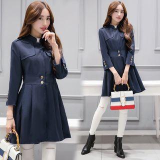 Pleated 3/4-sleeve Long Jacket