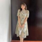 Short-sleeve Floral Lace Midi Qipao