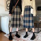 Color-block Plaid High-waist Loose-fit A-line Skirt