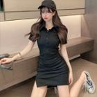 Short-sleeve Mini Bodycon Polo Dress Black - One Size