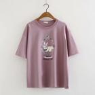 Short-sleeve Rabbit Print T-shirt Purple - One Size